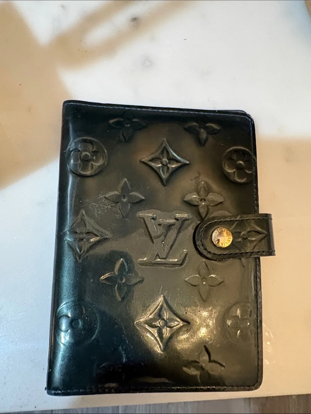Authentic Louis Vuitton Emerald Green Monogram Vernis Leather Card & Agenda